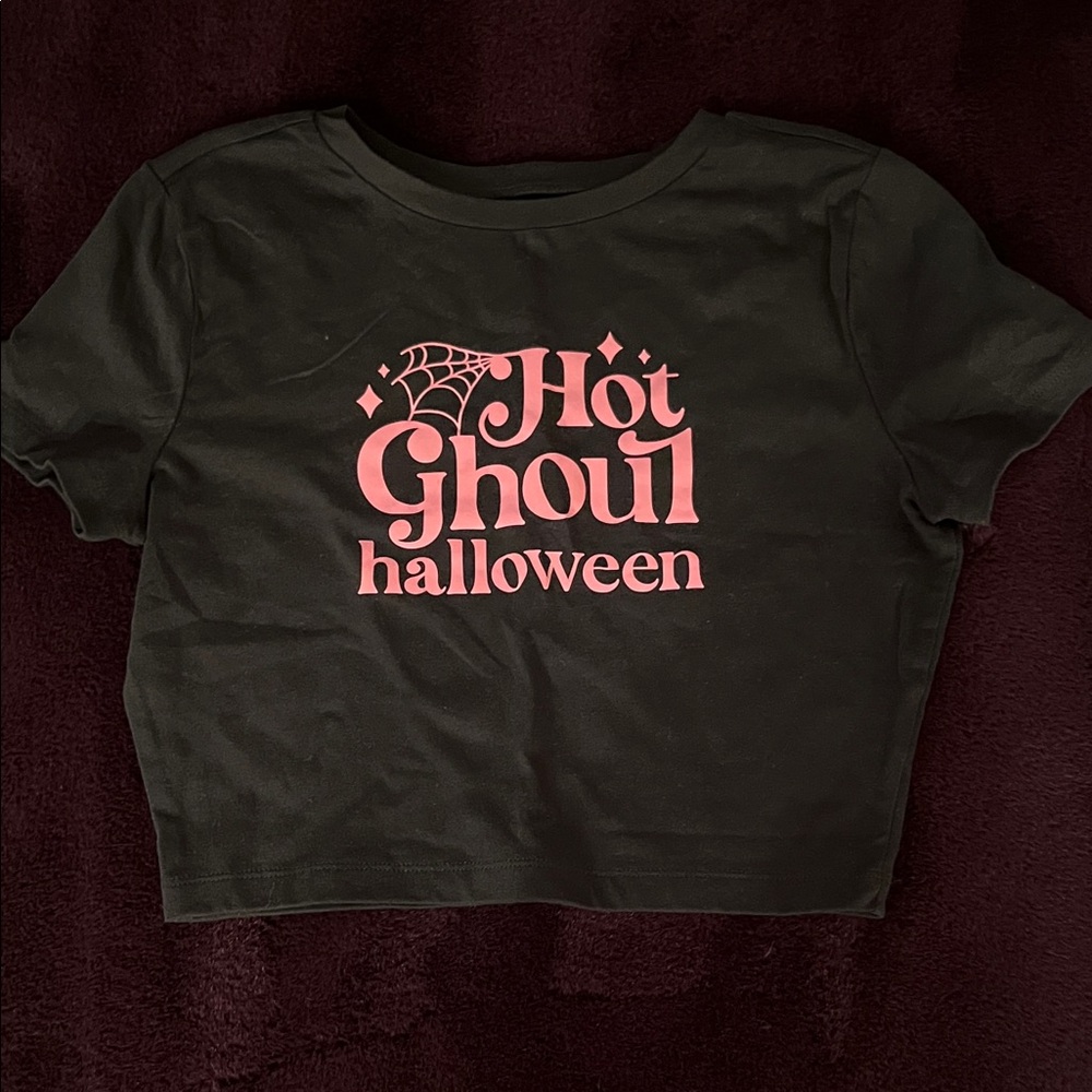 Black and Pink Custom Hot Ghoul Halloween Crop Top Size Medium Wild Fable